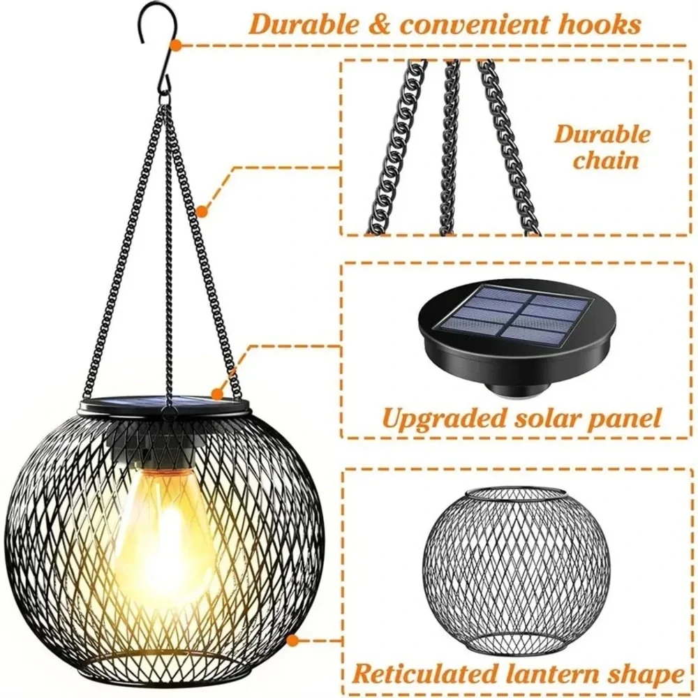 1 Solar Lantern Outdoor Metal Lights Decorative Indoor Hanging Lights Waterproof